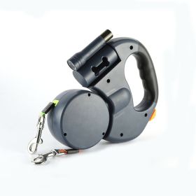 Retractable Double Lead Leash W/ Light & Waste Bag Dispenser, 50LBS/Dog