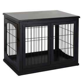 Modern Wooden Crate W/ Double Door for Small Dogs, Stylish, Black