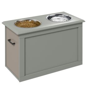 Raised Feeding Station W/ Storage, 2 Stainless Steel Bowls, For Large Dogs, Gray