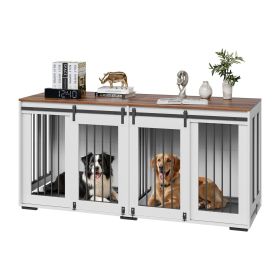 72" 2-In-1 Crate & TV Stand/Coffee/End Table for 2 Dogs With Double Sliding Doors & Removable Tray