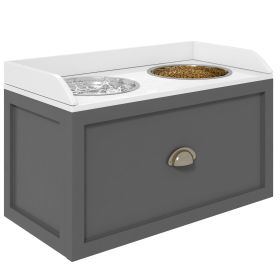 Elevated Bowl Station W/ 21L Cap. Storage Drawer & 2 Stainless Bowls, Gray