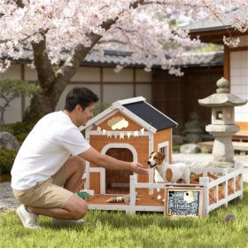 Wooden Luxurious House W/ Fenced Porch & Asphalt Roof, Orange