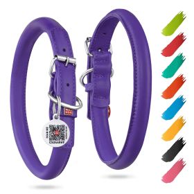 Ultra Soft Rolled Leather Dog Collar for Small Dogs Soft Padded Dog Collars for Medium Dogs Male and Female Dog Collar 13-16 inch Neck Purple Col