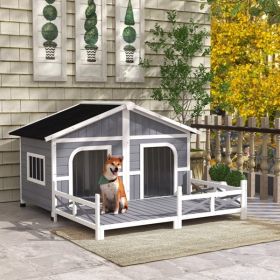 Cabin Style Dog House With Asphalt Roof, Gray, White