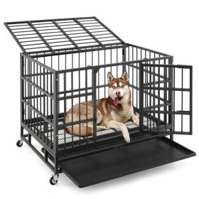 38" Foldable Heavy-Duty Metal Dog Cage with Lockable Rolling Casters and Tray