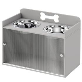Elevated Bowl Station W/ 13.2 GAL Storage, 2 Stainless Steel Bowls, Large Dogs, Gray
