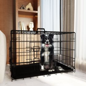 42" Folding Metal Wire Cage with Divider, Double Door, and Plastic Leak-Proof Tray