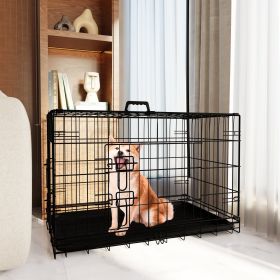 36" Medium Folding Metal Wire Cage with Divider, Double Door, and Plastic Leak-Proof Tray