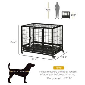 Heavy Duty Crate W/ Removable Tray, Lockable Wheels & Double Door, Medium/Large Dogs, Black (Option: Black)