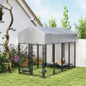 Outdoor Kennel With Rotating Bowl Holder For Large Dogs (Option: Silver)
