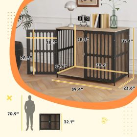 2-In-1 Crate & Side Table W Anti-Chew Resistant Mesh, Anti-Escape Single Door, For Large Dogs, Walnut Brown (Option: Walnut Brown)