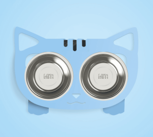 Elevated Inclined Cute Cat Shaped Food/Water Bowl (Option: Blue-Style2)