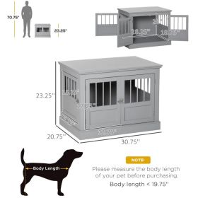 2-In-1 Wooden Crate & End Table With Triple Doors, For Small Dogs, Indoor Use, Dark Gray (Option: Dark Gray)