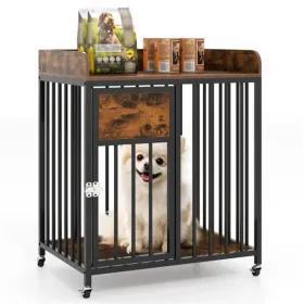 2-in-1 Dog Crate & Shelf With Thickened Metal Tubes, Lockable Wheels, Kennel For Small Dogs (Option: defaulttitle)