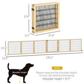 Folding Wooden 6-Panel Gate W/ Support Feet For Small/Medium Dogs, Natural Wood (Option: Natural Wood)