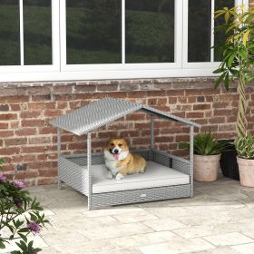 Rattan & Steel House W/ Sofa Bed & Canopy For Small/Medium Dogs (Option: Cream White-830x175x690 mm)