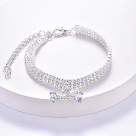 Three Row Rhinestone Bone Ornament Collar (Color: Silver, size: L)