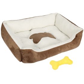 Soft Warm Bed W/ Bone Design & Plush Bone Toy, S Size (Color: Brown, size: S)