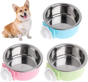 Removable Hanging Crate Dog Bowl; Stainless Steel (size: blue)