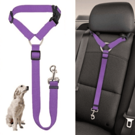 Solid Color Two-In-One Pet Car Seat Belt Nylon Lead Leash Backseat Safety Belt Adjustable Pet Accessories (Color: Red)