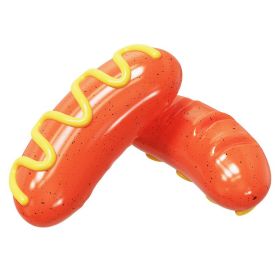 Hotdog Shaped Toothbrush Squeaky Buoyant Chew Toy for S/M/L Dogs (Color: 2 pieces)