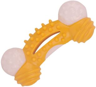 Bone-Shaped Squeaky Chew Toy, Cleans Teeth, Bite-Resistant Small/Medium Dogs 15-50LBS (Color: Yellow)