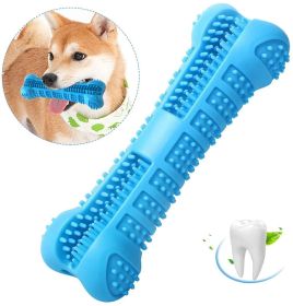 Bone Shaped Toothbrush Chew Toy W/ Toothpaste Reservoir, Natural Rubber (Color: Blue)