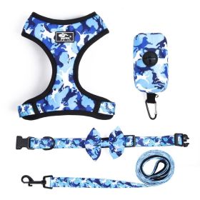 4Pcs; Reflective No Pull Dog Harness, Collar, Leash W/ Waste Bag Holder For Small/Medium Dog (Color: Blue, size: XL)
