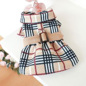 Plaid Dress With Belt For Small/Medium Dogs (Color: Dark Khaki, size: M)