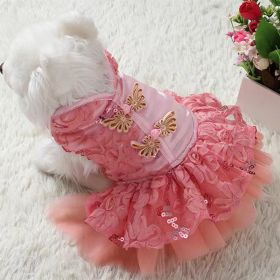 Pink Floral Lacey Dress Vest For Small/Medium Dogs (Color: Pink, size: L)