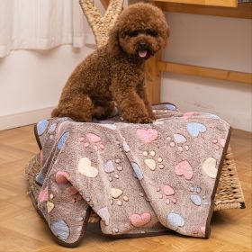 Soft Brown Heart Paw Print Pet Blanket For Dog S 23in*16in M 30in*20in L 41in*30in (Color: Brown - Polyester, size: L)