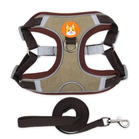 Reflective Harness and Leash Set With Chest Strap; For Small Dogs (Specification (L * W): S, colour: Brown)