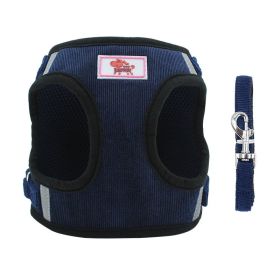 Harness & Leash Set With Chest Strap; Corduroy; Breathable; Reflective (Specification (L * W): XL, colour: Dark Blue)