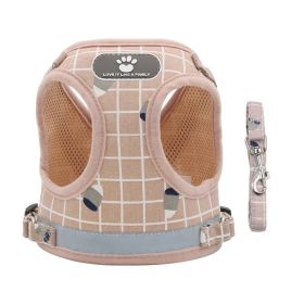 Harness and Leash Set With Chest Strap; Breathable; Reflective; For Small Dog (Specification (L * W): S, colour: Powder lattice)