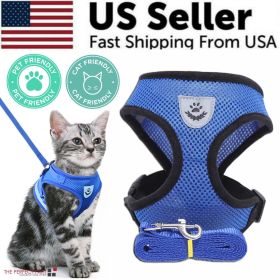 Adjustable Reflective Dog Harness Vest With Leash S M L XL (Color: Blue, size: L)