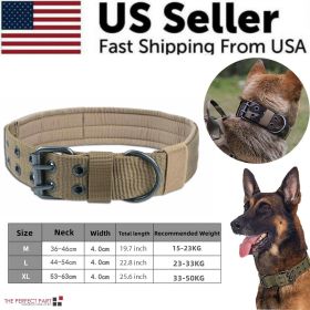 2" Wide Tactical Heavy Duty Nylon Collar With Metal Buckle For Large Dogs (Color: Brown, size: M - Neck 15.7" ~ 19.7")