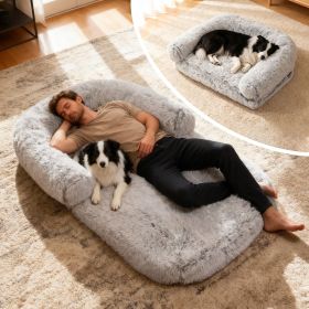 71" x 43" x 9" Foldable Washable Plush Orthopedic Human/Dog Bed for Large Dogs (Color: Gray)