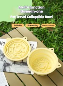 3-in-1 Slow-Feeder Collapsible Silicone Bowl With Strong Suction Cups And Hook for Hanging (Color: Blue, size: 450ml)