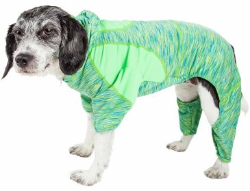 'Downward Dog' Heathered Full Body Warm Up Hoodie, 4-Way Stretch, Two-Toned (Color: Green, size: small)
