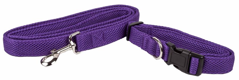 'Aero Mesh' 2-In-1 Dual Sided Mesh Leash & Collar, Adjustable, Breathable, Comfortable (Color: Purple, size: medium)