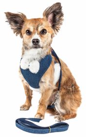'Pom Draper' 2-In-1 Mesh Reversed Adjustable Harness-Leash W/ Pom-Pom Bowtie (size: X-Small)
