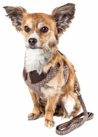 'Houndsome' 2-In-1 Mesh Reversible Plaid Collared Adjustable Harness-Leash (size: large)