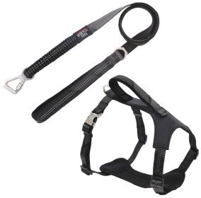 'Geo-prene' 2-in-1 Shock Absorbing Reflective Leash and Harness, Neoprene Padded (Color: Black, size: large)