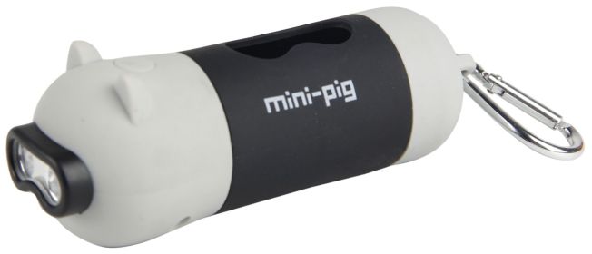 'Oink' LED Flashlight and Waste Bag Dispenser W/ Hook (Color: Grey)