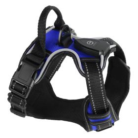 LED Rechargeable Harness W/ Handle, No-Pull for Small/Medium/Large Dogs (Color: Dark Blue, size: L)