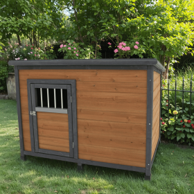 45" Solid Waterproof Wood House, PVC plastic roof, breathable wooden doors (Color: as Pic)
