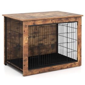 2-In-1 Crate & Side/Coffee/Bedside Table with Cushion and Double Doors for Small/Medium Dogs (size: 32 inches)