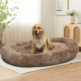 67" X 43" X 8"Super Soft Bed W/ Handles & Non-Slip Bottom, Machine Washable (Color: Brown)