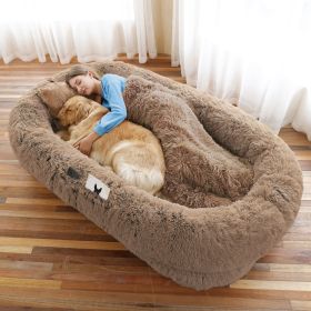 Orthopedic Human Dog Bed W/ Pillow & Blanket, Washable (Color: Khaki, size: 6XL(71"L x 45"W x 12"Th))