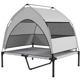Elevated Bed With Cooling Pad, Removable Canopy, & Storage Bag, Portable (Option: Light Gray)